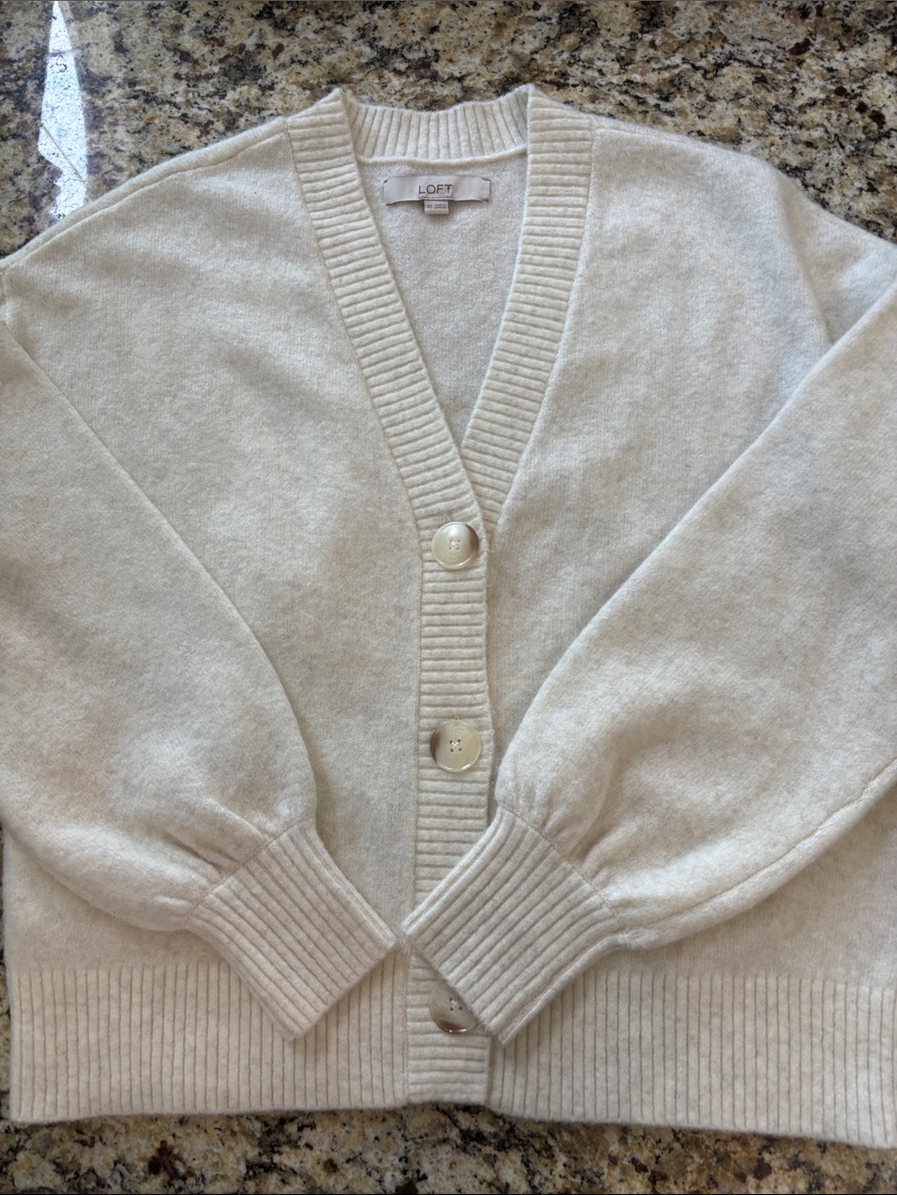 LOFT Cream Button-Front V-Neck wool blend Cardigan Sweater